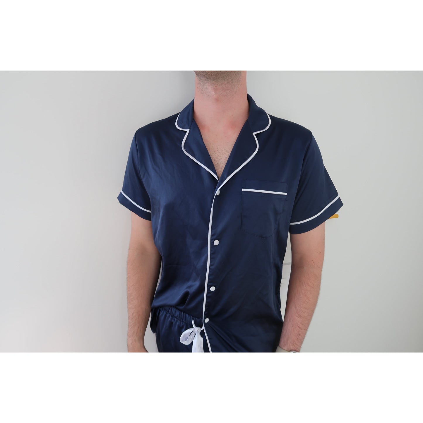 Mens Short Navy Satin Pyjama Set