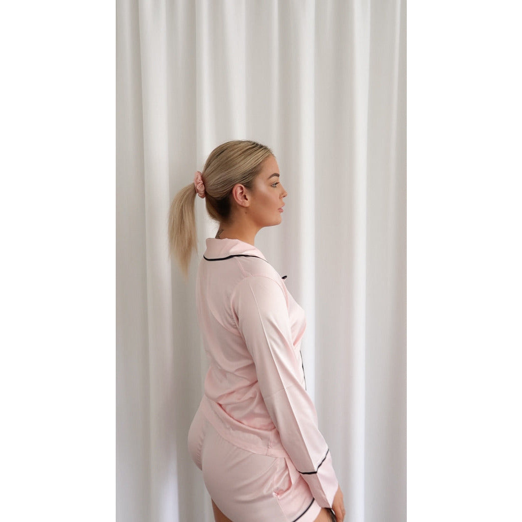 Pink/Navy Long Sleeve + Shorts Pyjama Set